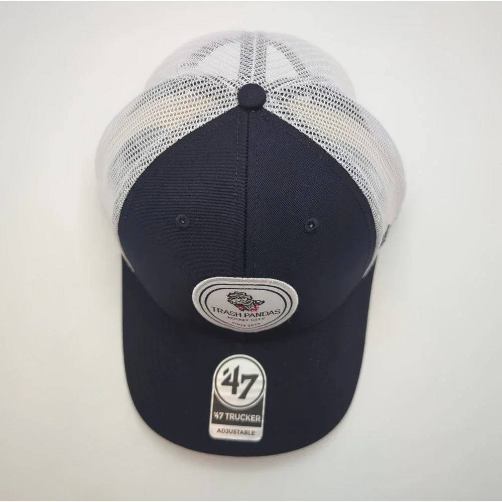 47 Brand Rocket City Trash Pandas Trucker Hat Navy Blue White Snapback MiLB Cap